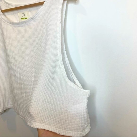 Offline by Aerie Cropped Waffle Muscle Tank Top White - Picture 5 of 6